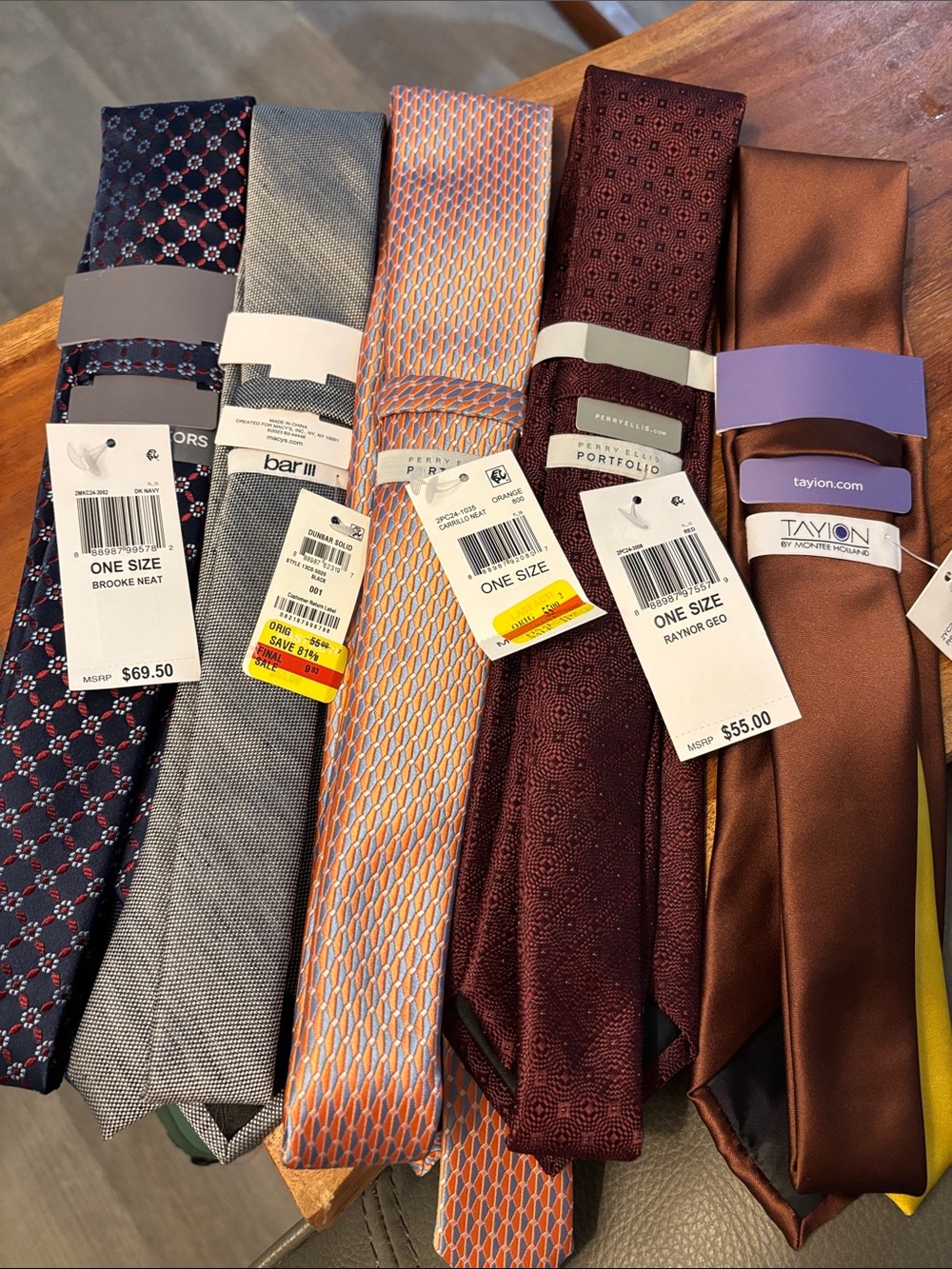Assorted Men's Neckties - Grey, Navy, Peach, Burgundy, Brown